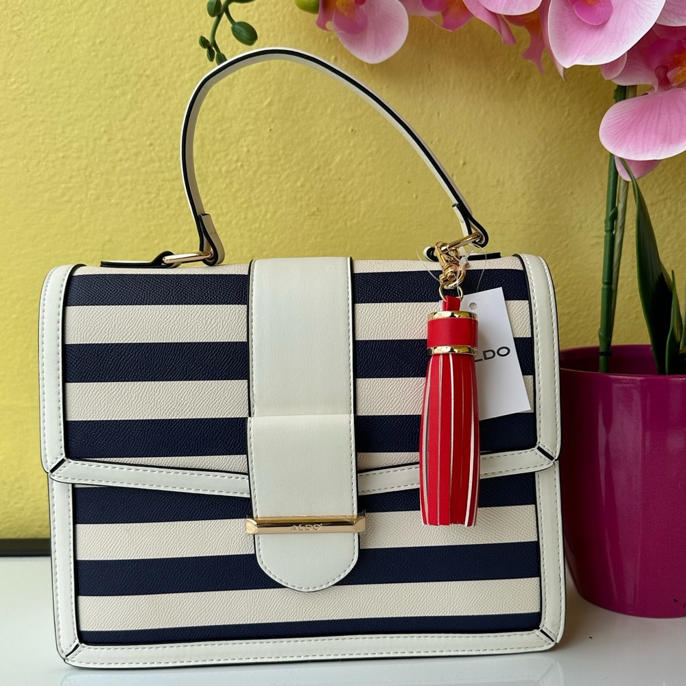 NWT Aldo Blue and White Striped Satchel